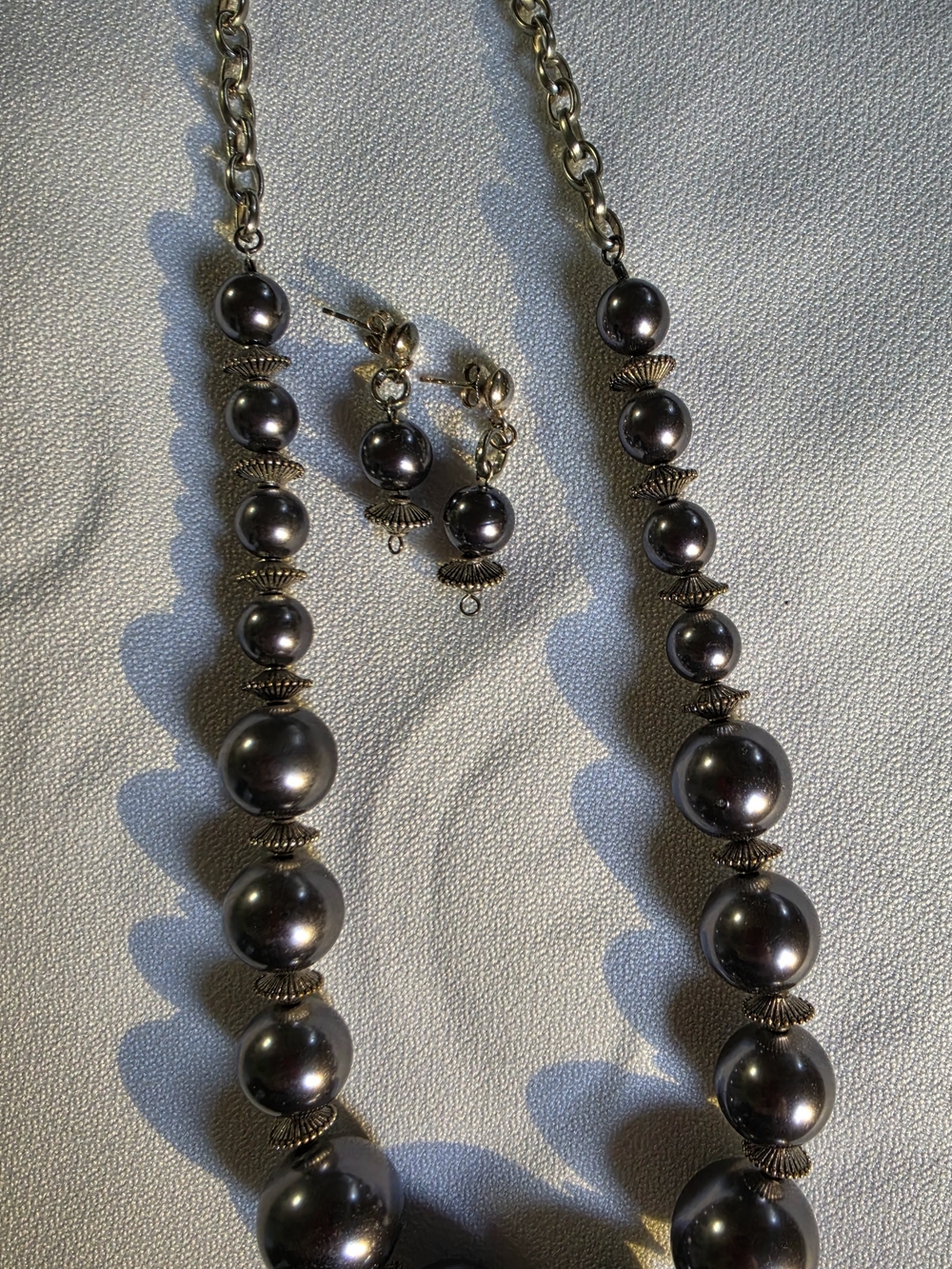 Elegant Gray Pearl Beaded Necklace & Earring Set